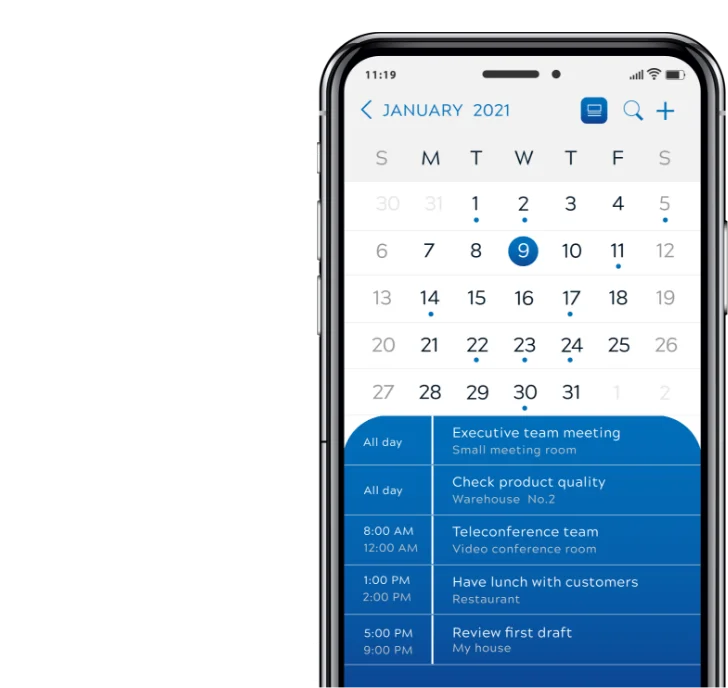 Gros plan d'un mobile affichant un agenda